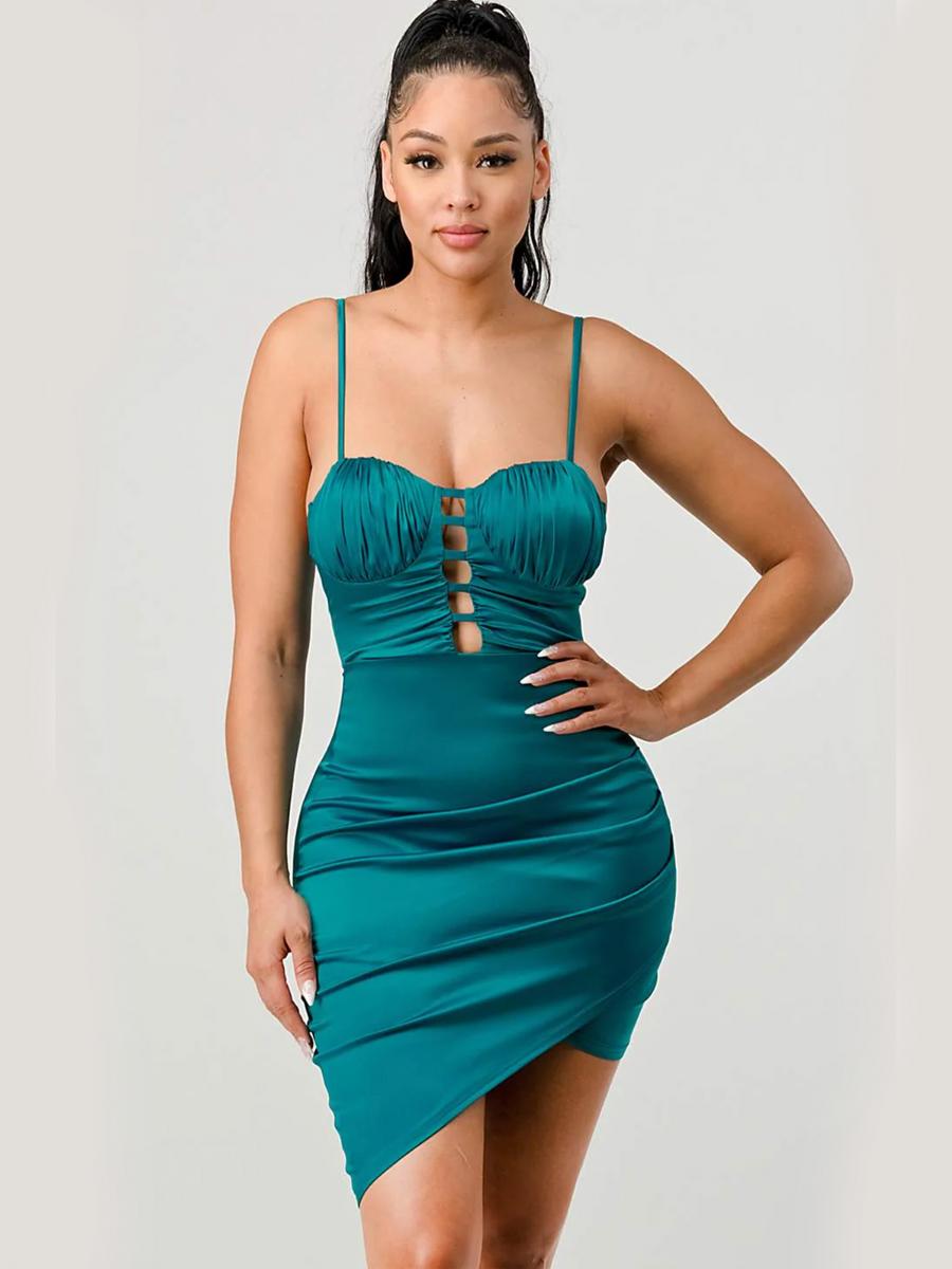 PRIVY - Satin Lace Up Wrapped Bodycon Dress