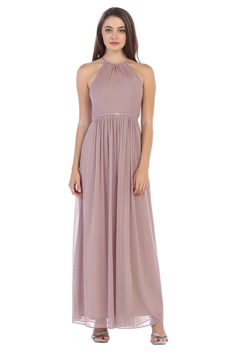 CINDY COLLECTION USA - Pleated Chiffon Halter Neck Gown