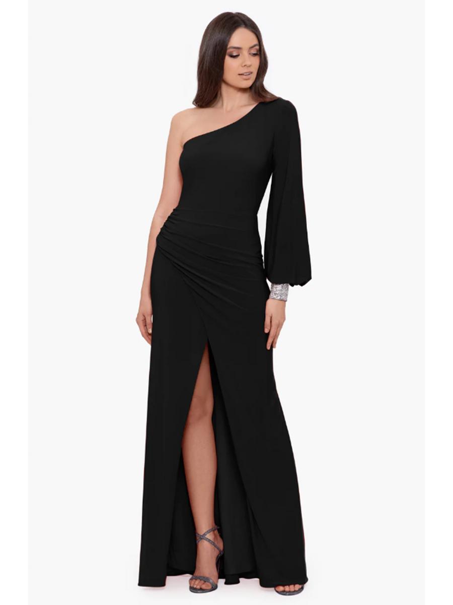 Betsy & Adam, Ltd. - One Long Sleeve Jersey Gown Side Slit A25451