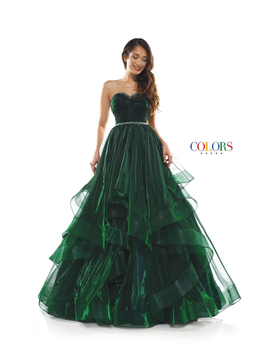 Colors Dress - Mesh Metallic Strapless Flare Gown