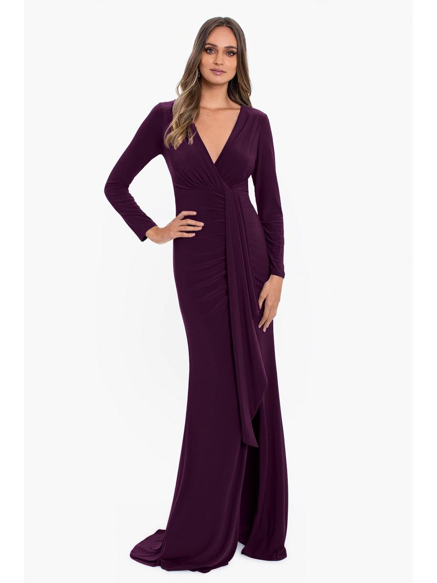Betsy & Adam, Ltd. - Long Sleeve Jersey Gown Side Slit A24322