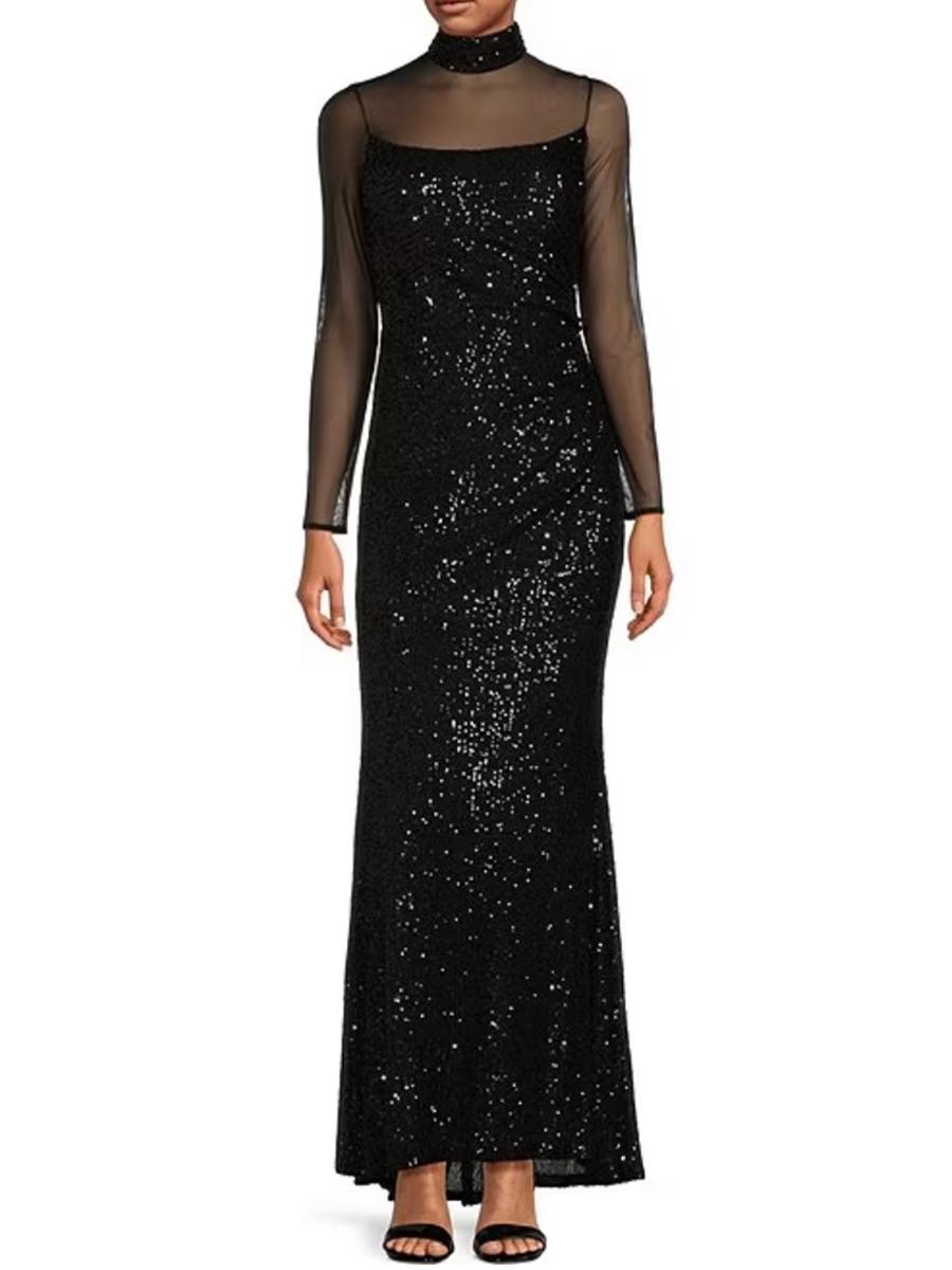 ELIZA J LIMITED - L/S Sequin Gown-Sheer Bodice EJ3M2266