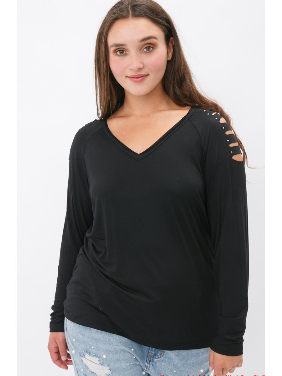 Vocal Apparel - Long Sleeve Top With Laser Cut Out and Stones 18636LX
