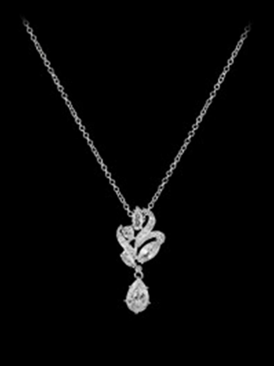 DS BRIDAL    DAE SUNG . - Cubic Zirconia Small Leaf Pear Drop Necklace P-4451