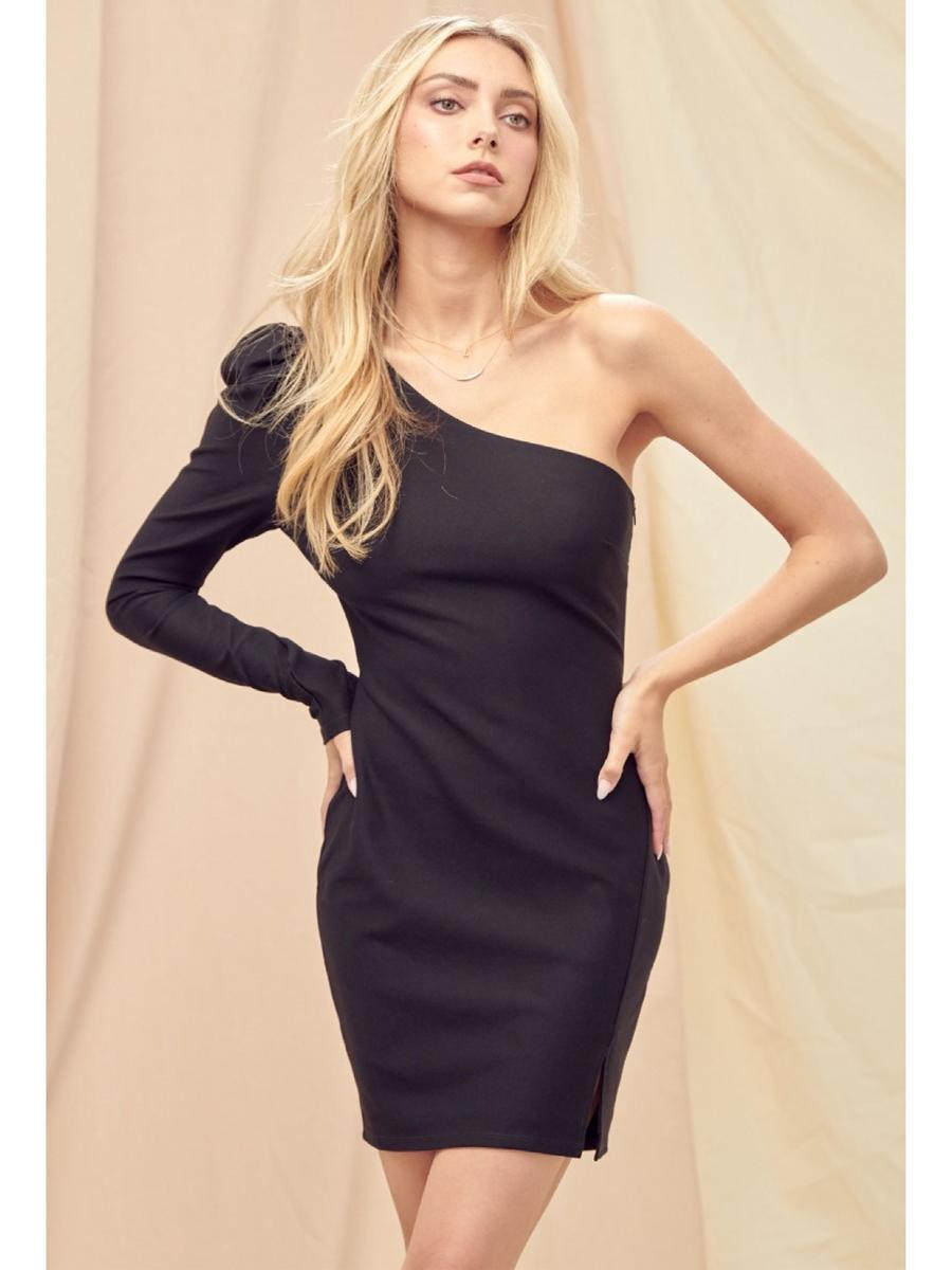 FORE COLLECTION - One Shoulder Long Sleeve Mini Dress