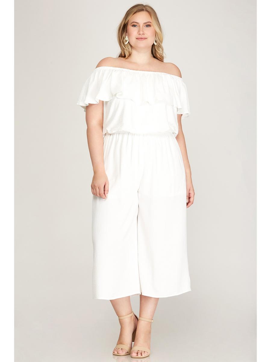 SHE AND SKY - Off The Shoulder Ruffle Jumpsuit