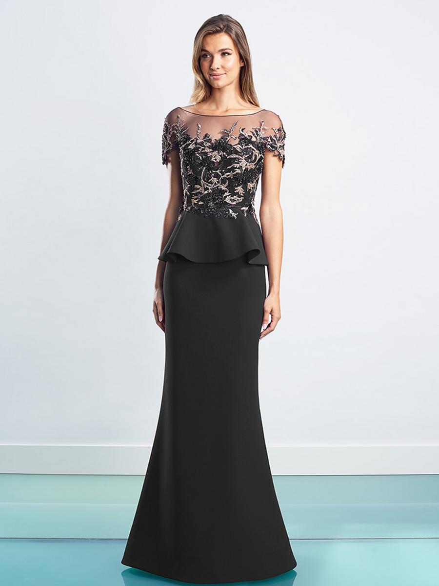 Mike - N/A Satin Metallic Embroidered Short Sleev Gown 1459