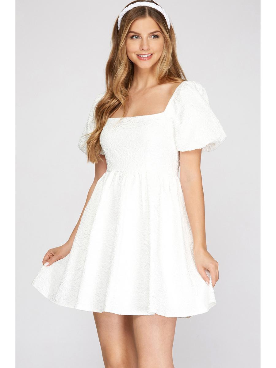 SHE AND SKY - Short Puff Sleeve Baby Doll Dress SY4109