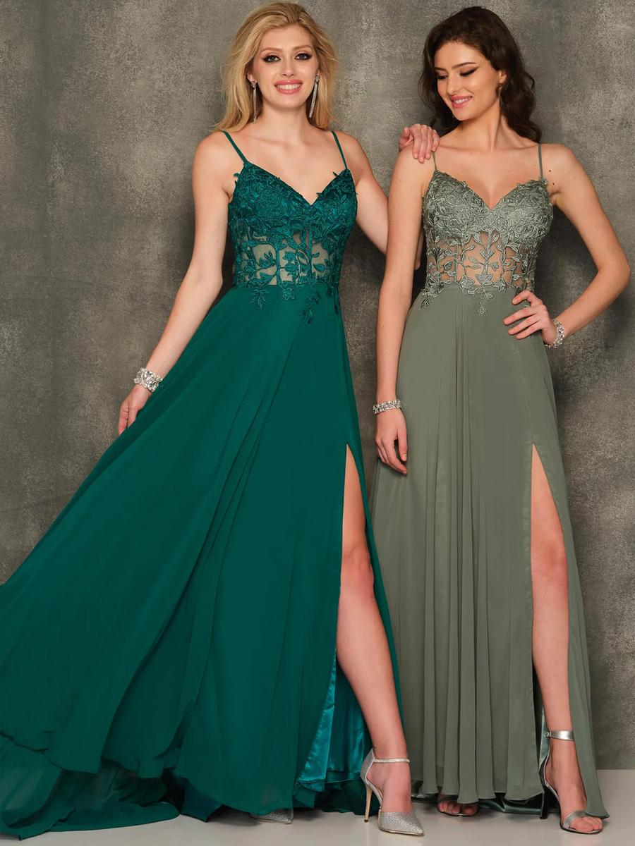 Dave and Johnny - Embroidered Bodice Chiffon Gown A10364