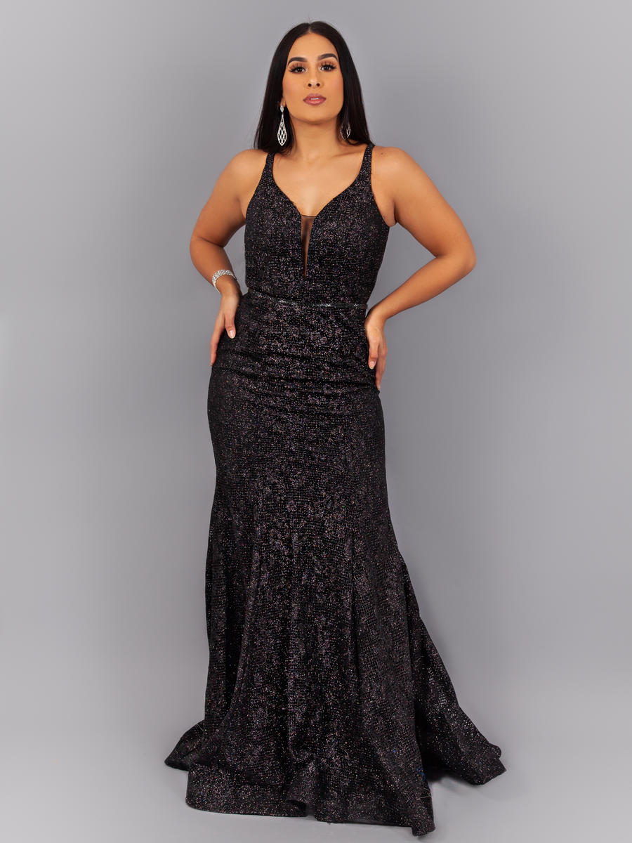 EJS  Couture - Glitter Open Back Gown