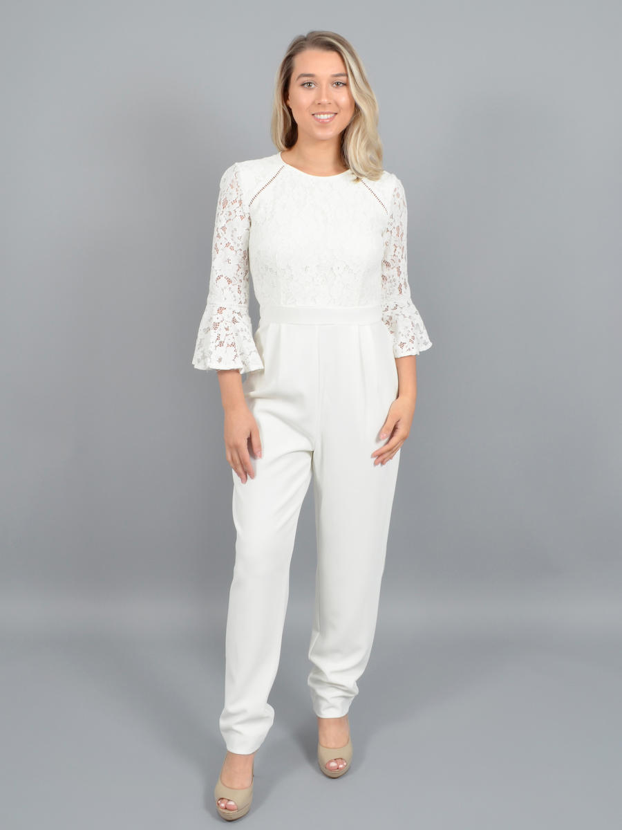 white jumpsuit with bell sleeves