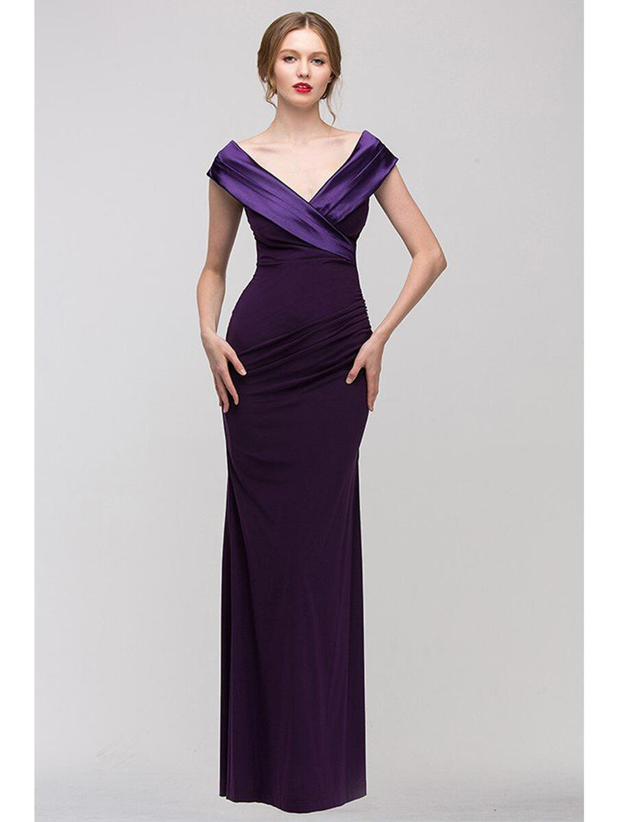 Fashion Eureka - Satin Portrait Neckline Jersey Gown 2043