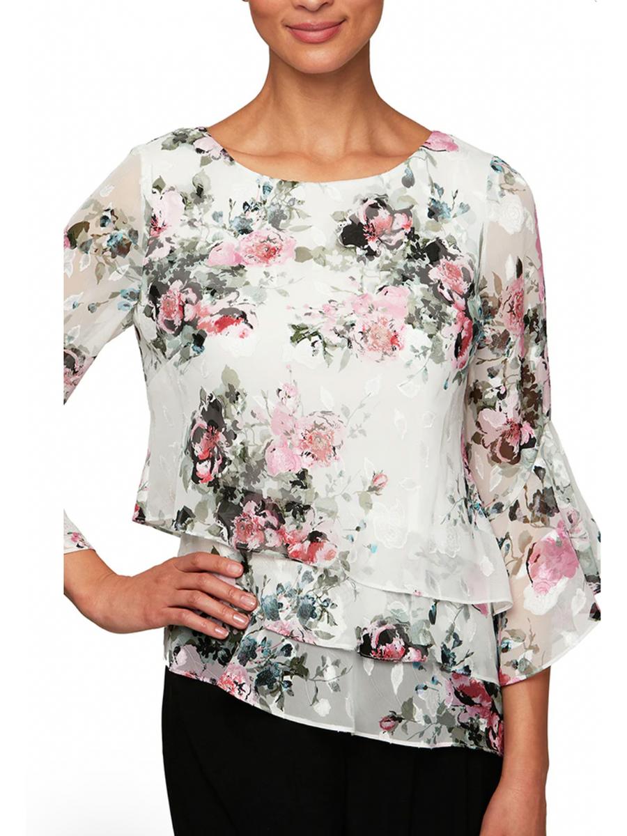 ALEX APPAREL GROUP INC - 3/4 Sleeve Printed Blouse with Bell Sleeves 8375723