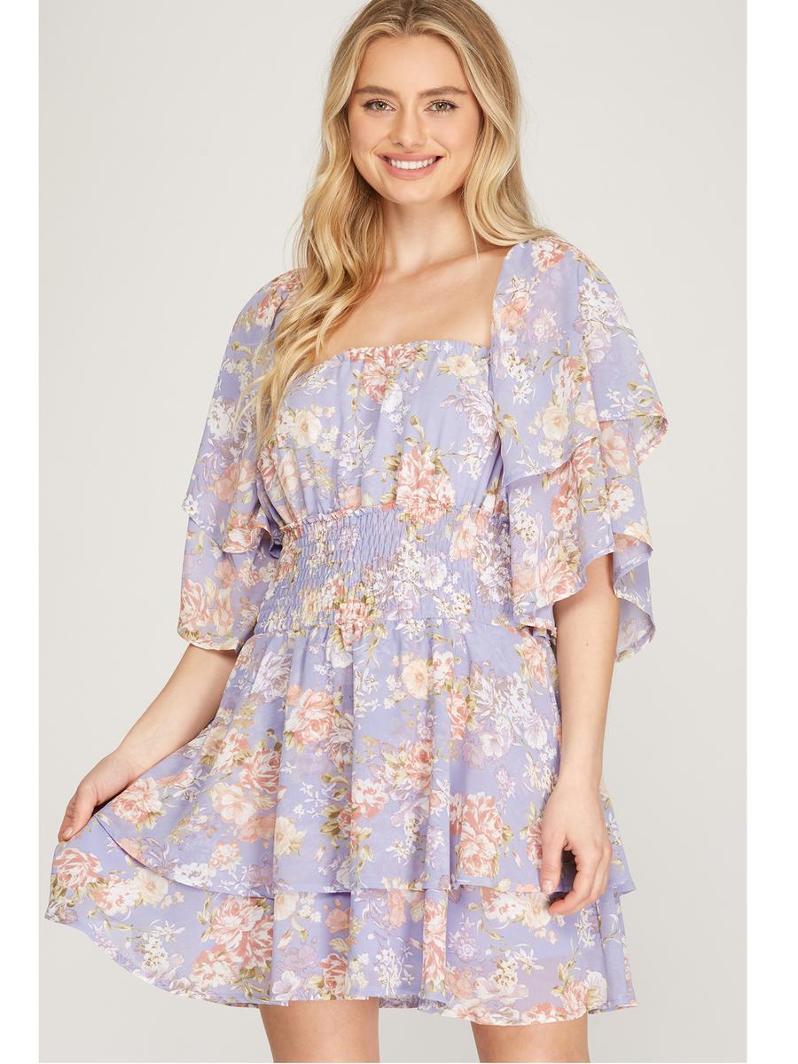 SHE AND SKY - Floral Ruffle Sleeve Dress SS9289