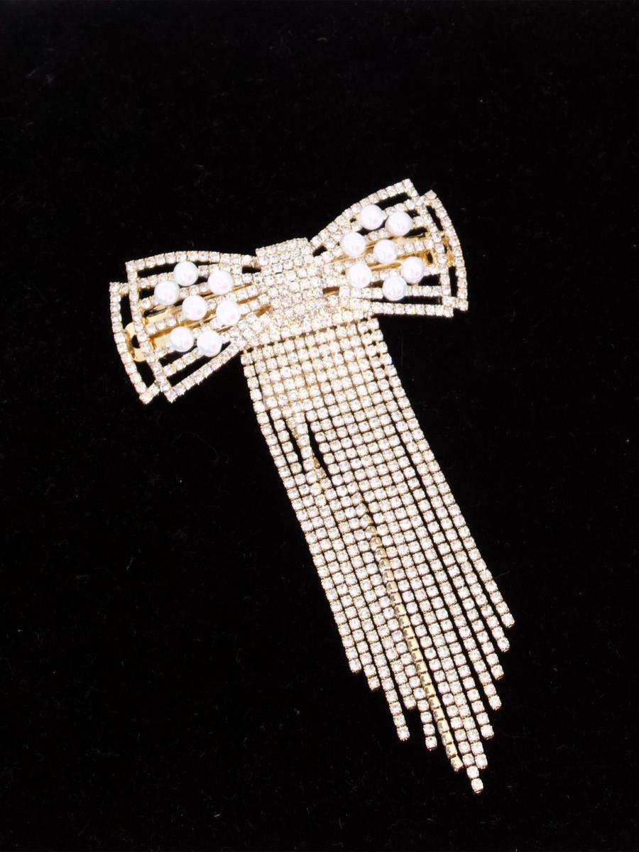 STYLE BY SOPHIE INC. - Pearl Bow Hanging  Rhinestone Barrette H72050