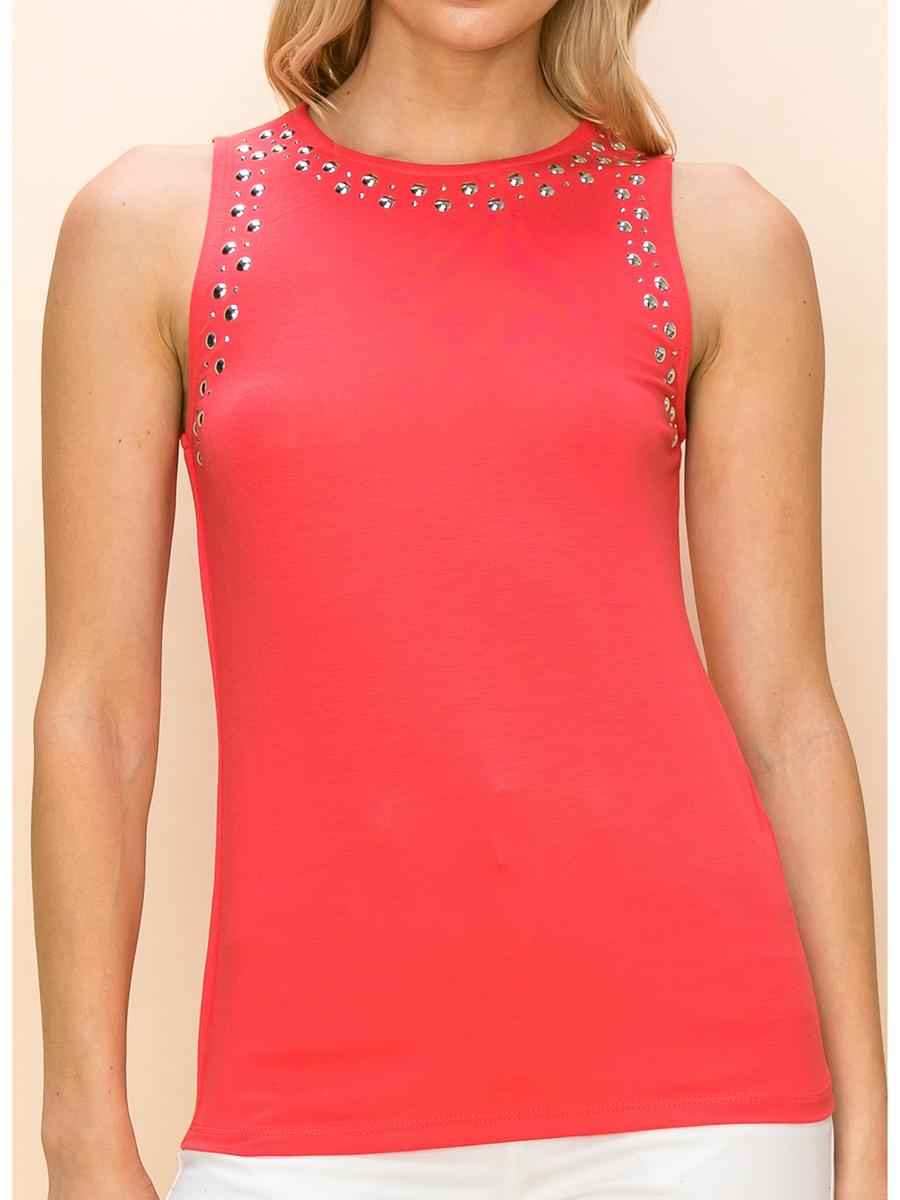 Vocal Apparel - Plus Sleeveless Top With Studs 20208TX
