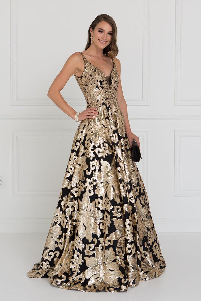 GLS APPAREL - Mesh Sequin Gown w/ Shawl GL1511