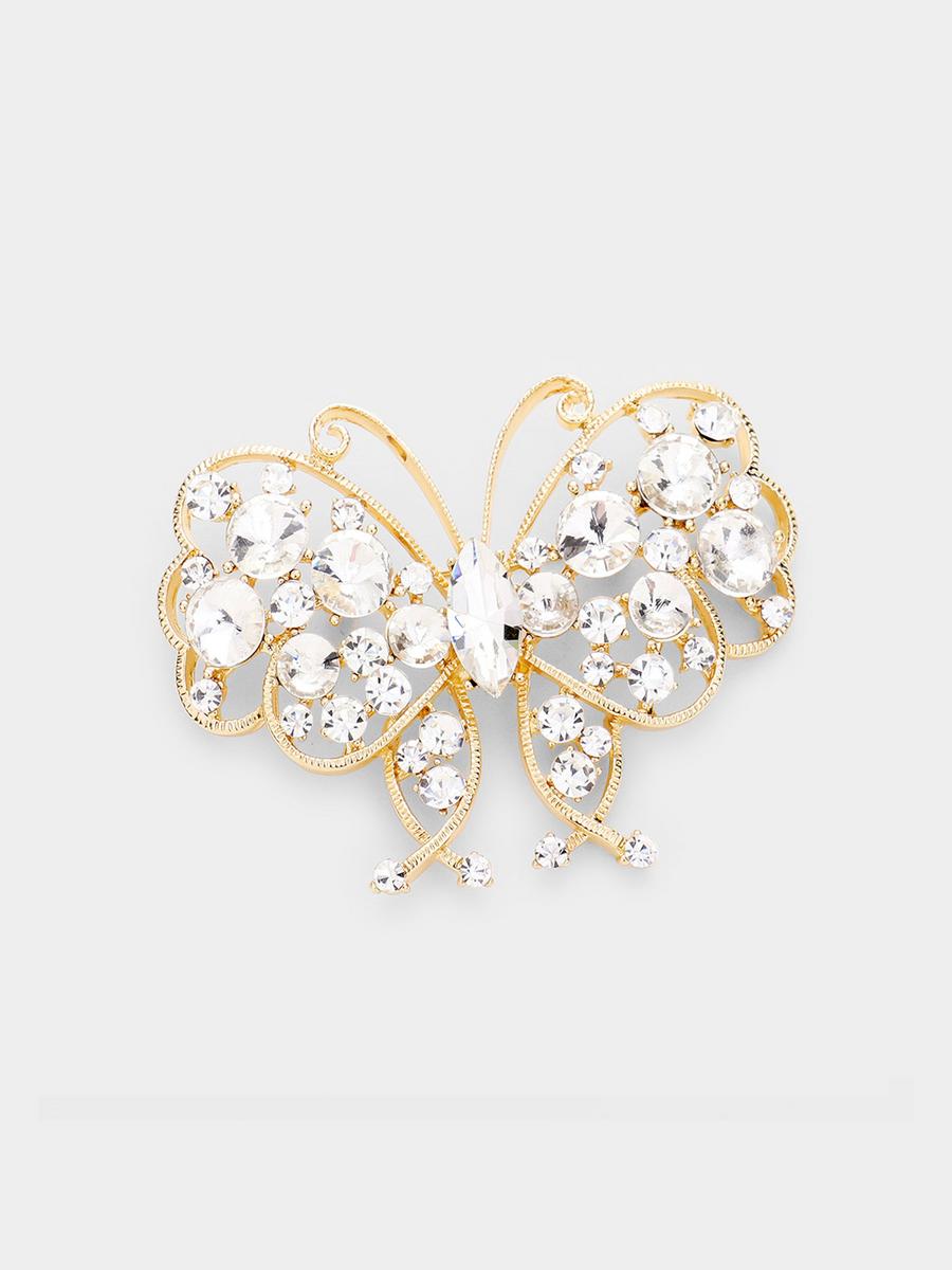 WONA TRADING INC - Marquise Round Crystal Butterfly Pin Brooch