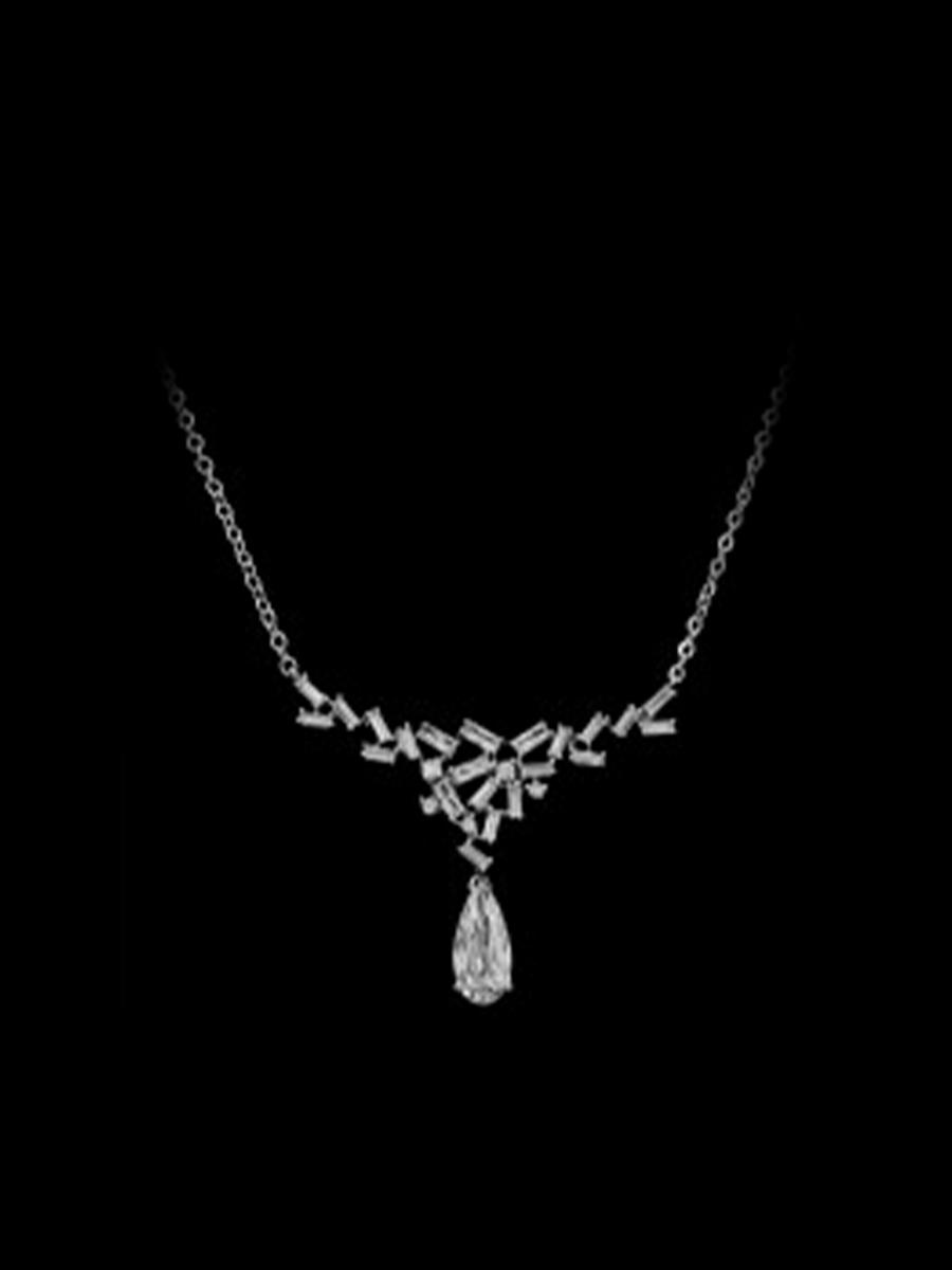 DS BRIDAL    DAE SUNG . - Cubic Zirconia V-Pear Drop Necklace P-4238