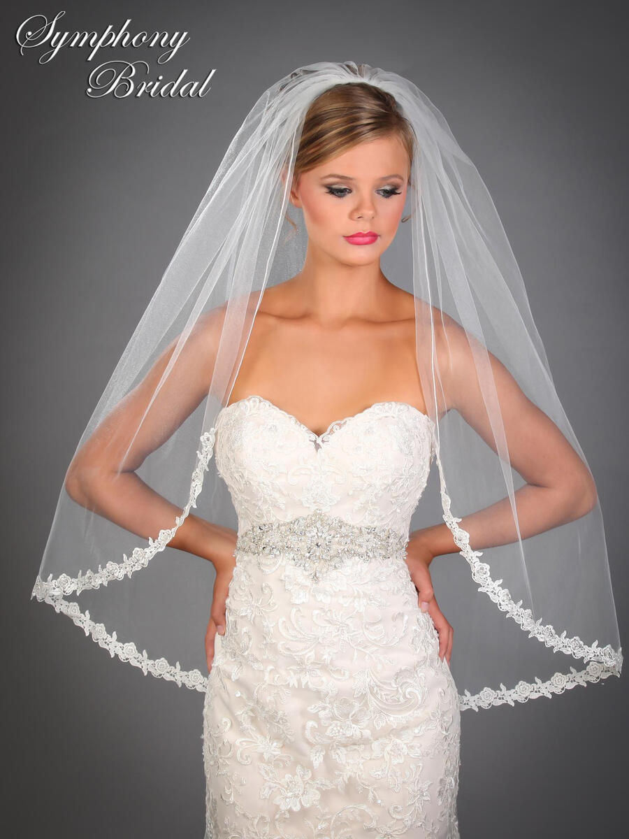 Symphony Bridal - Tier Veil W/Lace From Elbow 6515VL