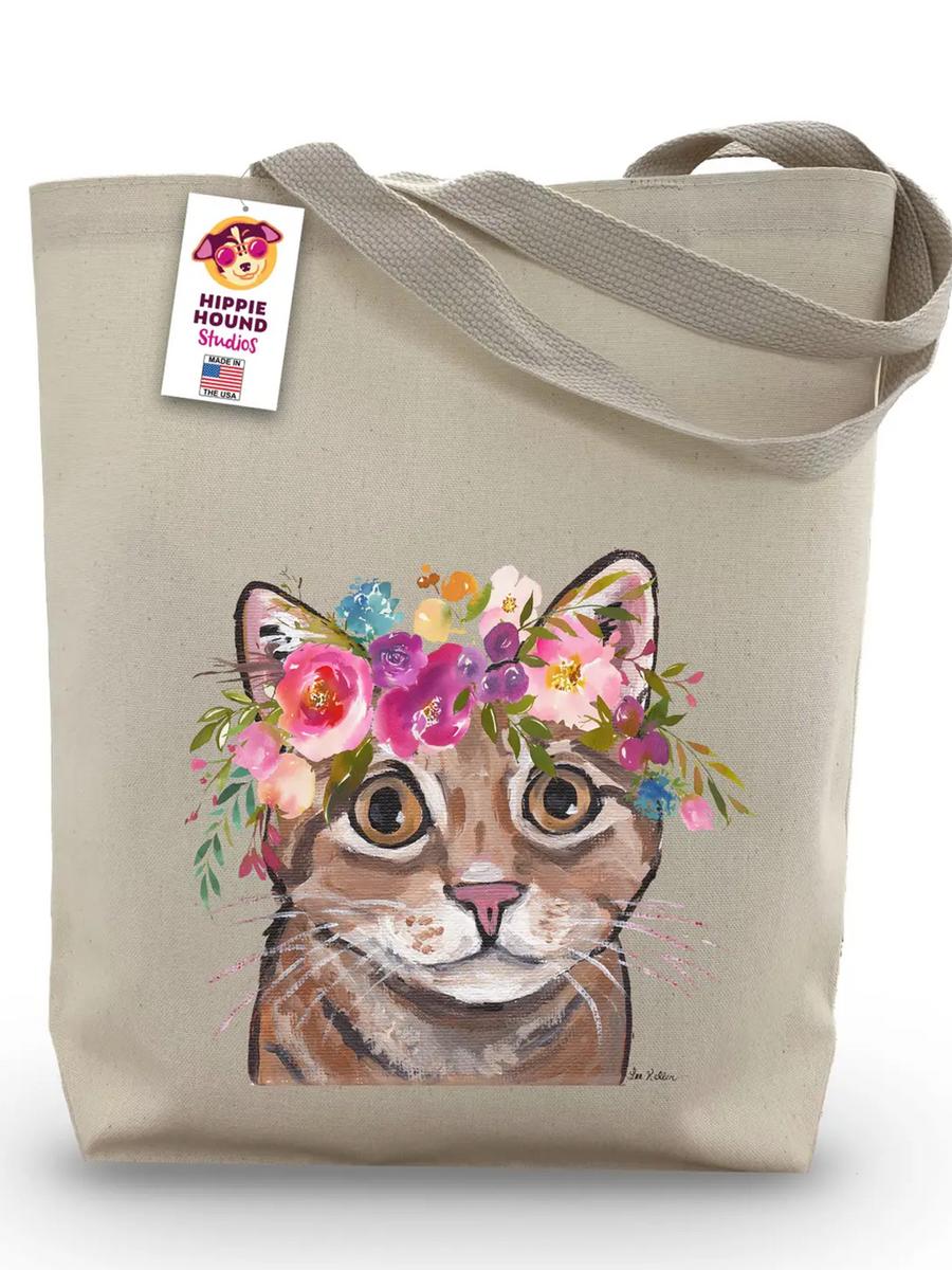 Hippe Hound Studios - Cat Tote Flower Crown Bag CATBAG