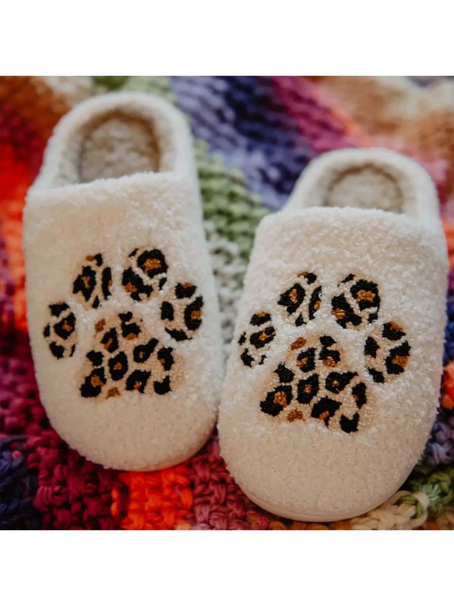 KATYDID COLLECTION - Paw Print Leaopard Sherpa Slipper