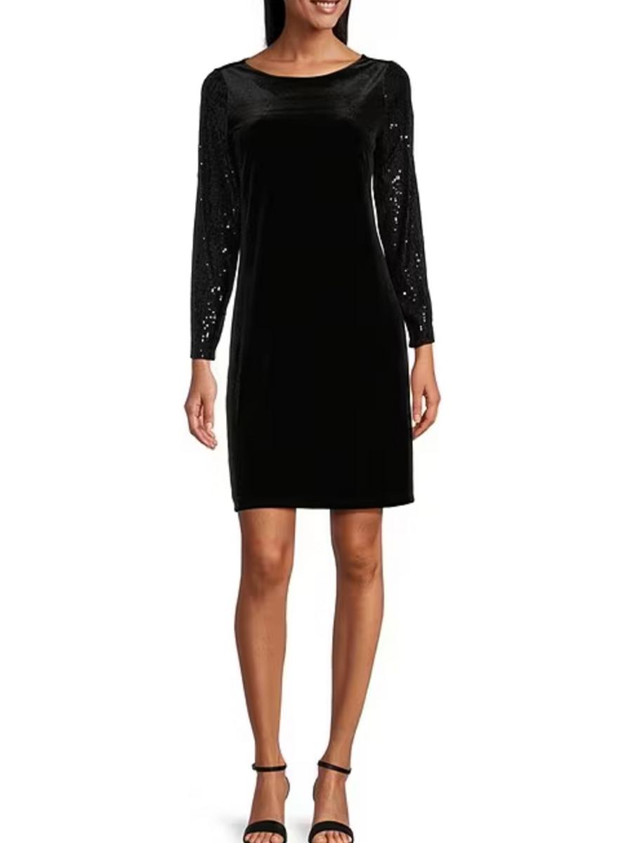MARINA - Velvet Dress with Sequin Long Sleeves 268360