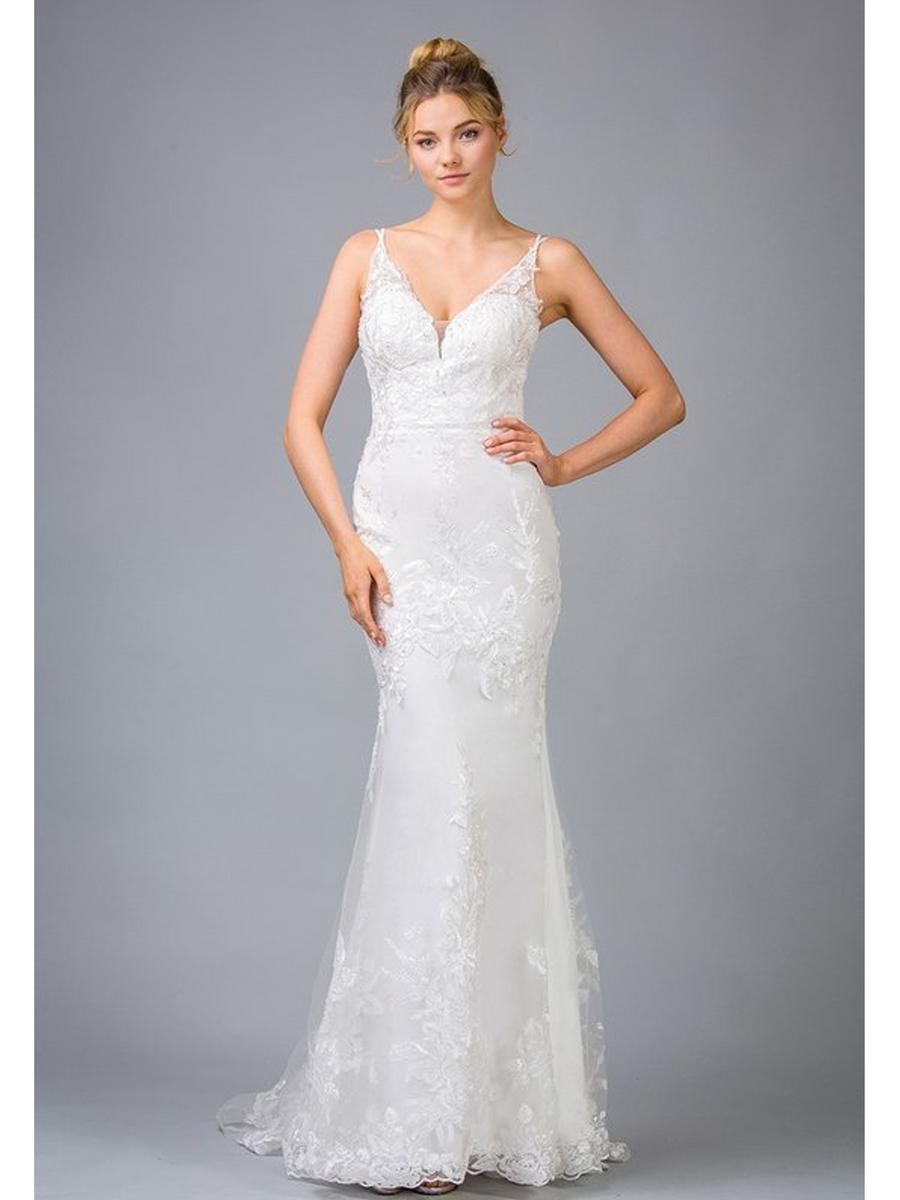 Fashion Eureka - V-Neck Lace Sheath Bridal Gown