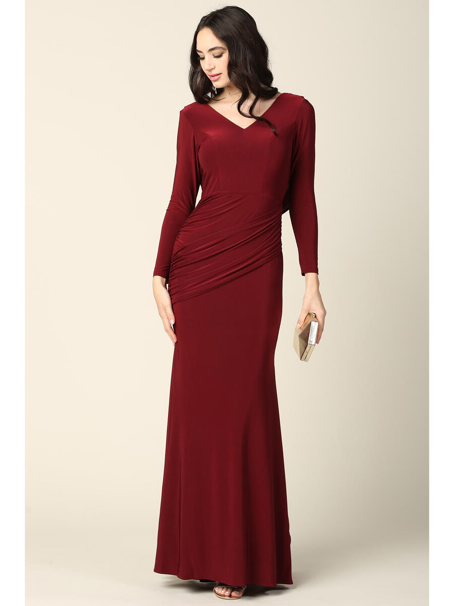 EVA - Long Sleeve Cowl Back Fitted Gown 3362