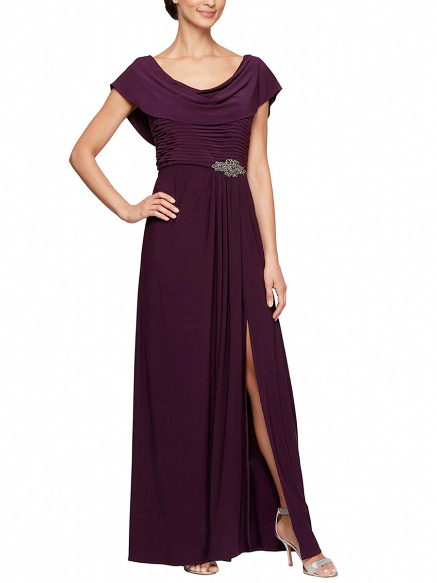 ALEX APPAREL GROUP INC - Pleated Cowl Neck Gown with Slit 82351491