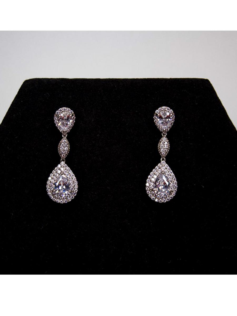 White Gem Design USA - Cubic Zirconia Double Oval Drop Earring