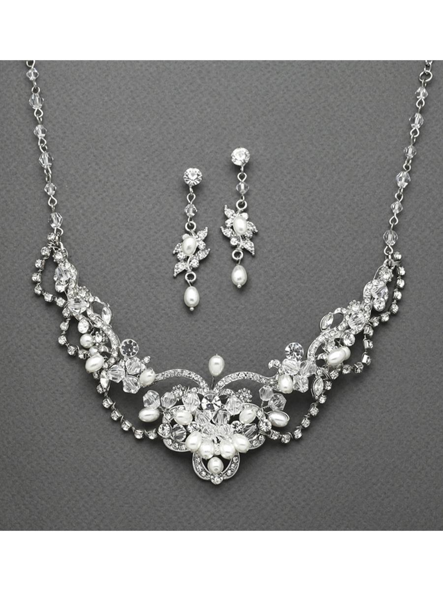 MARIELL - Freshwater Pearl Crystal Necklace And Earring Set