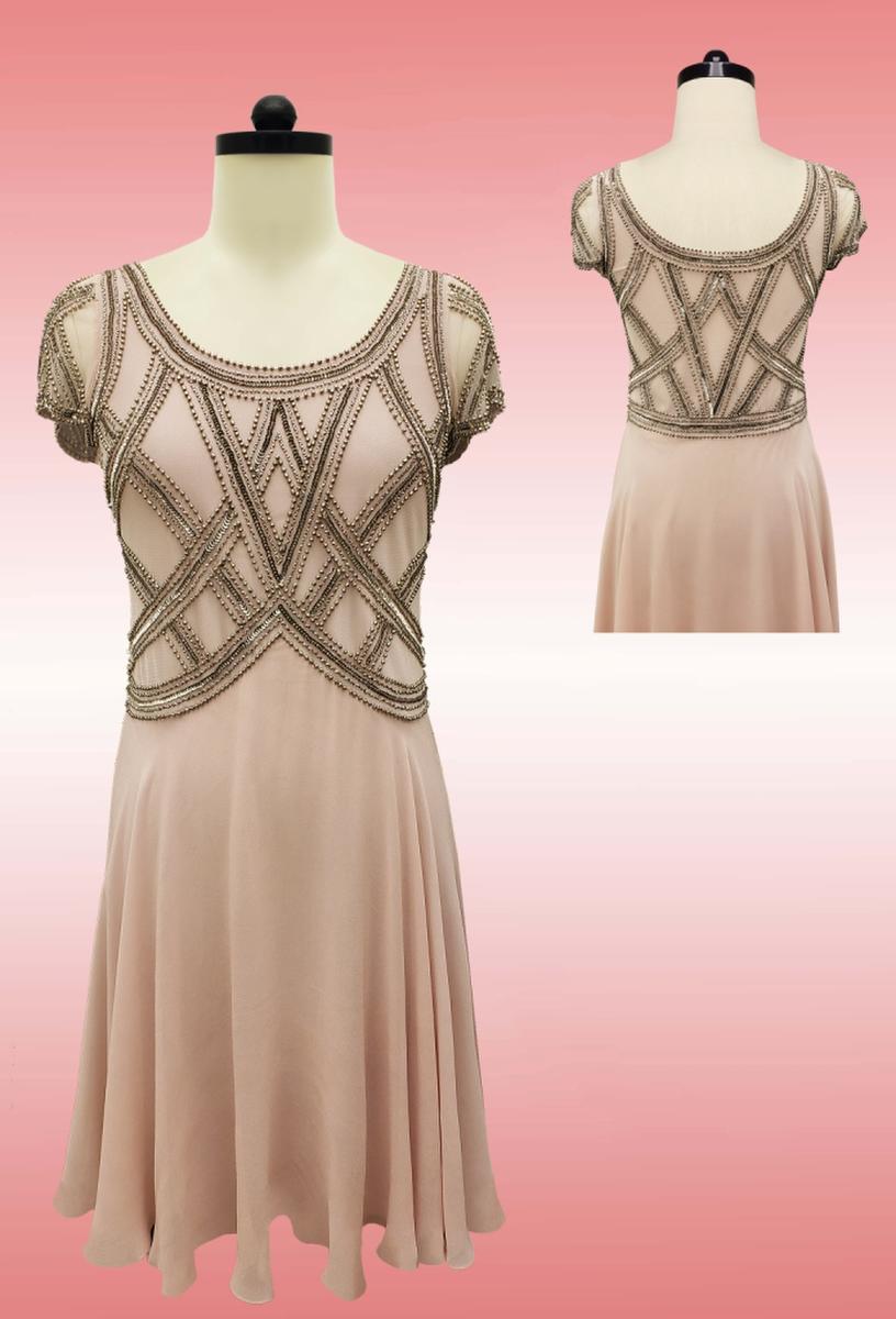 JKARA - Jersey Beaded Bodice Short Sleeve Gown 5513PEW