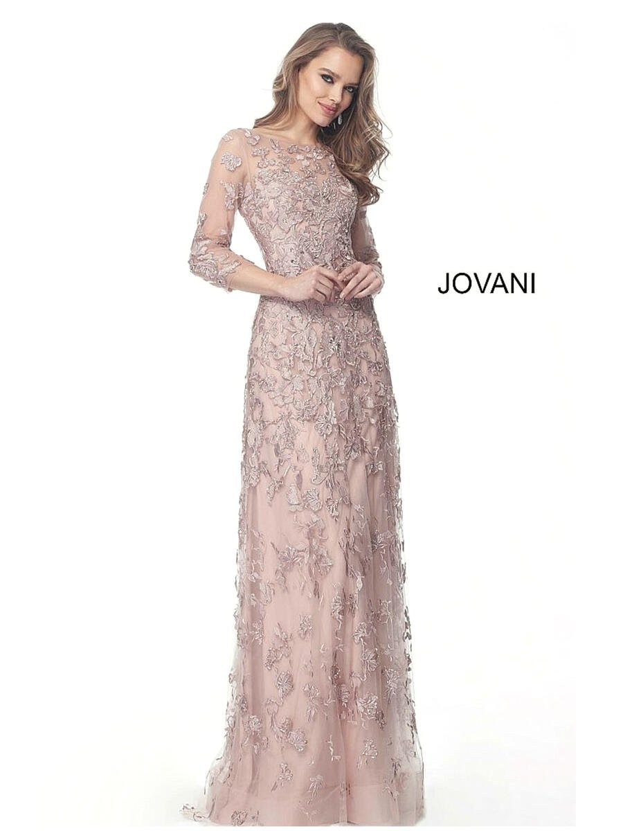 Jovani - Long Sleeve Beaded Lace Gown N/A