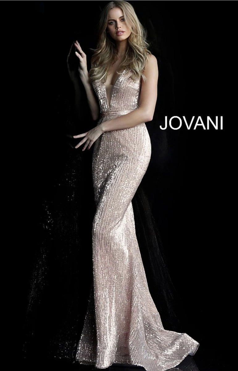 Jovani - Sequin Gown Plunging Illusion Neckline