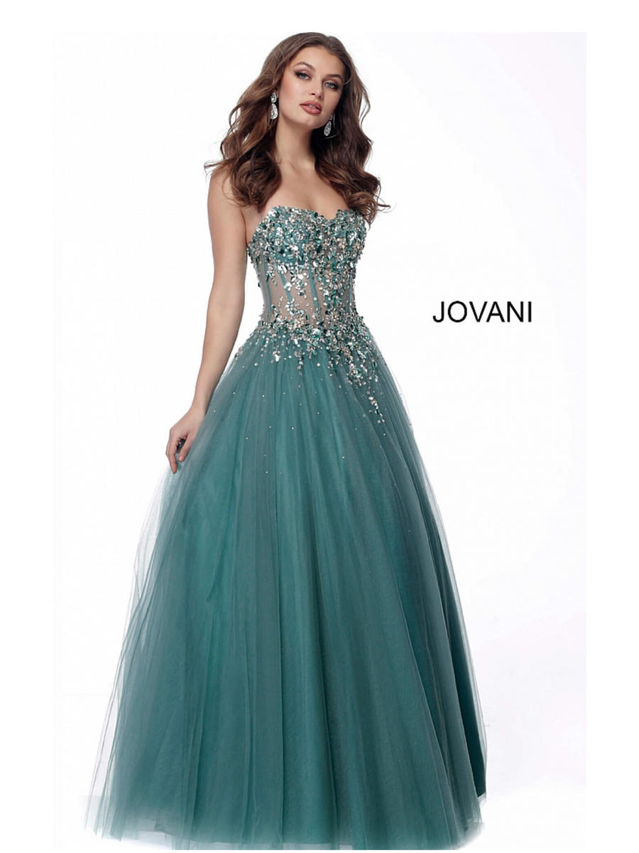 Jovani - Mesh Gown Beaded Bodice Strapless 62528A