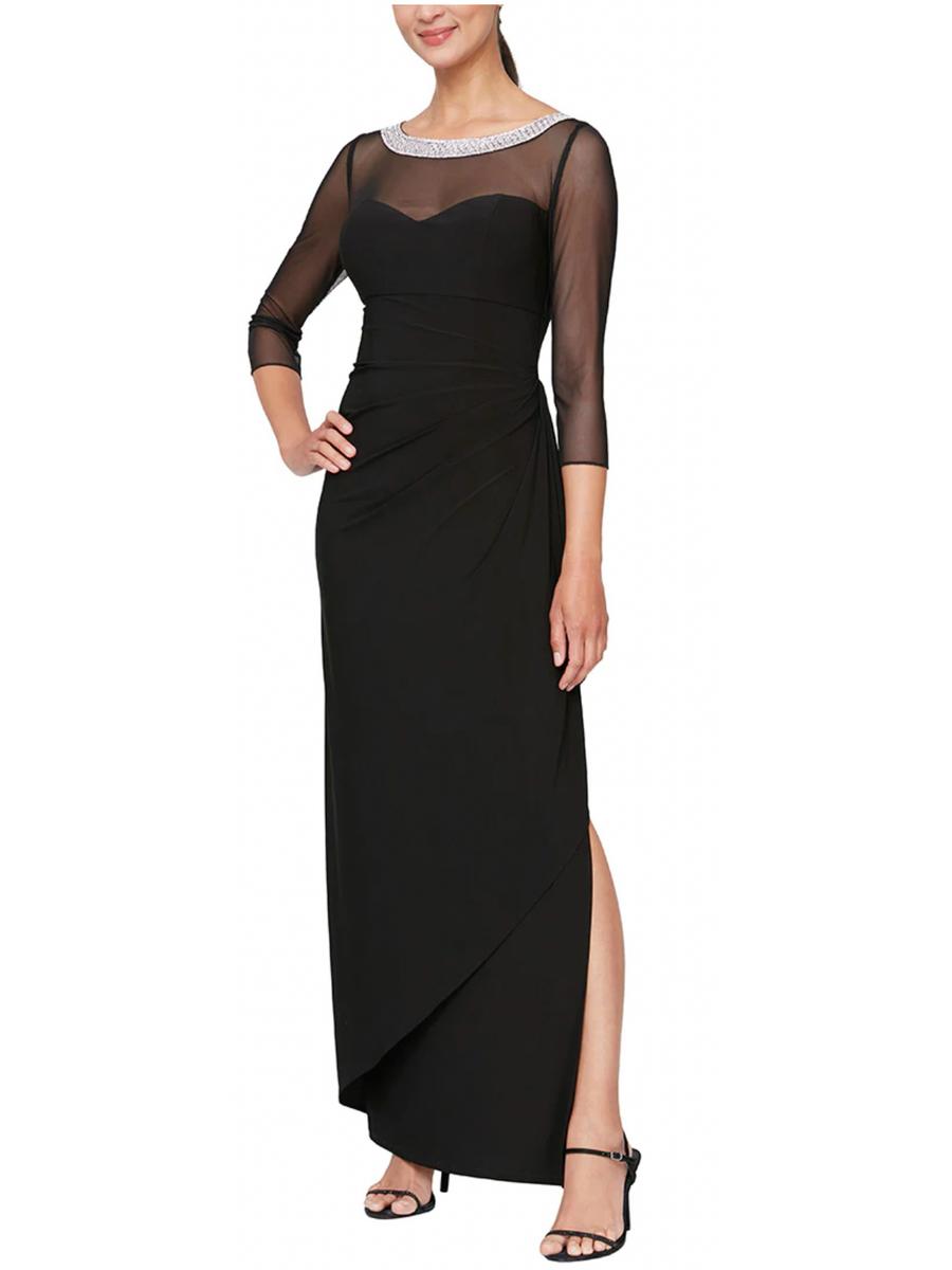 ALEX APPAREL GROUP INC - Long Matte Jersey 3/4 Sleeve Illusion Gown 82351578