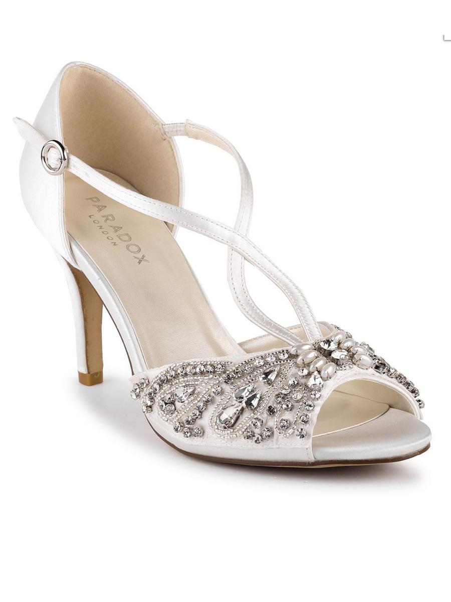 Touch Ups and Dyables - Mid Heel Rhinestone Pearl T-Strap ELIN