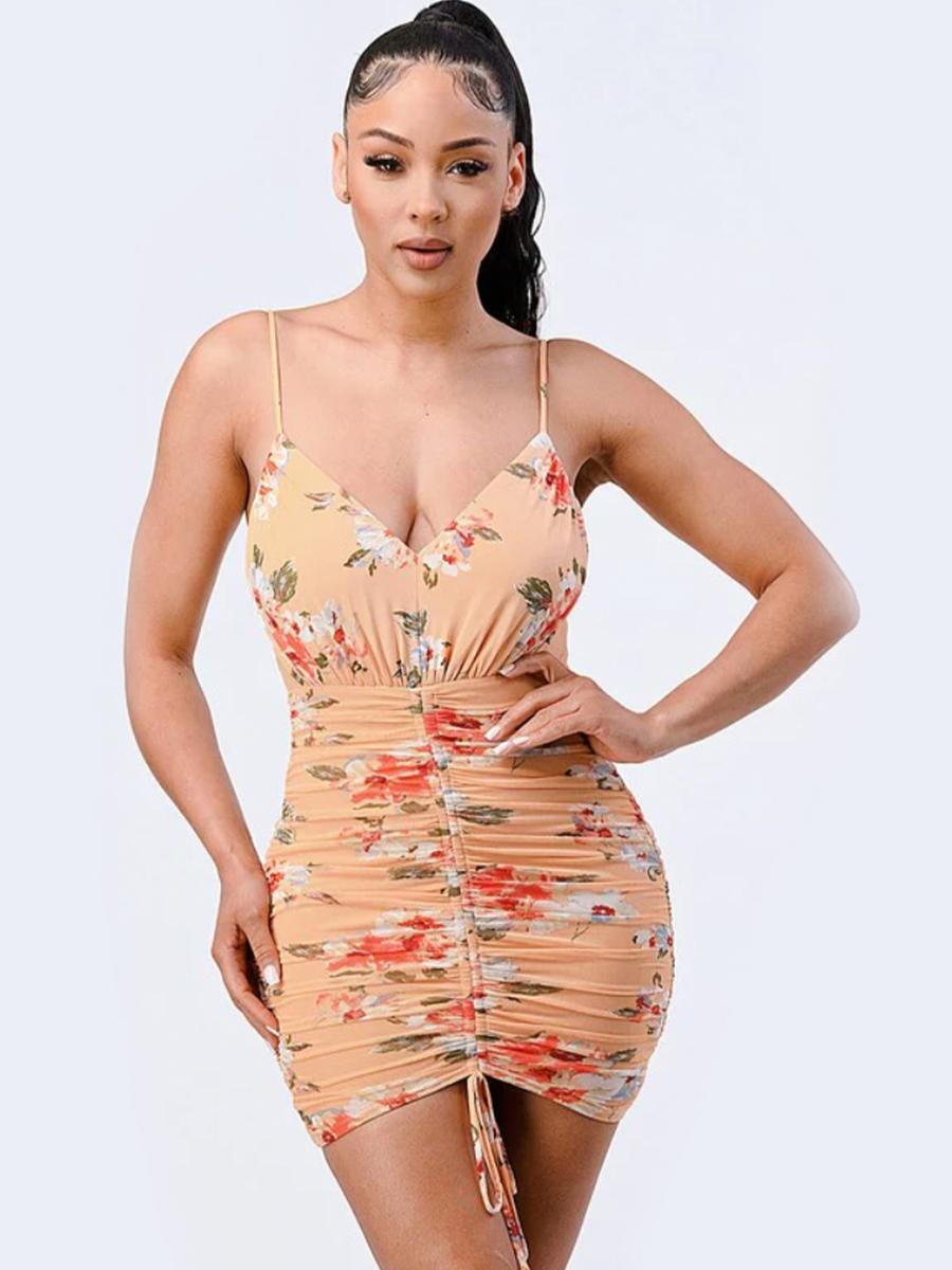 PRIVY - Floral Front Shirring Bodycon Dress PD72012S
