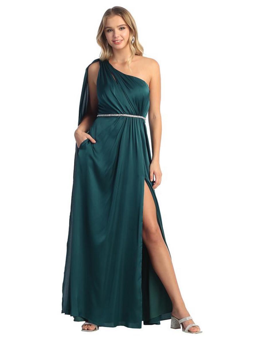 CINDY COLLECTION USA - One Shoulder High Slit Gown