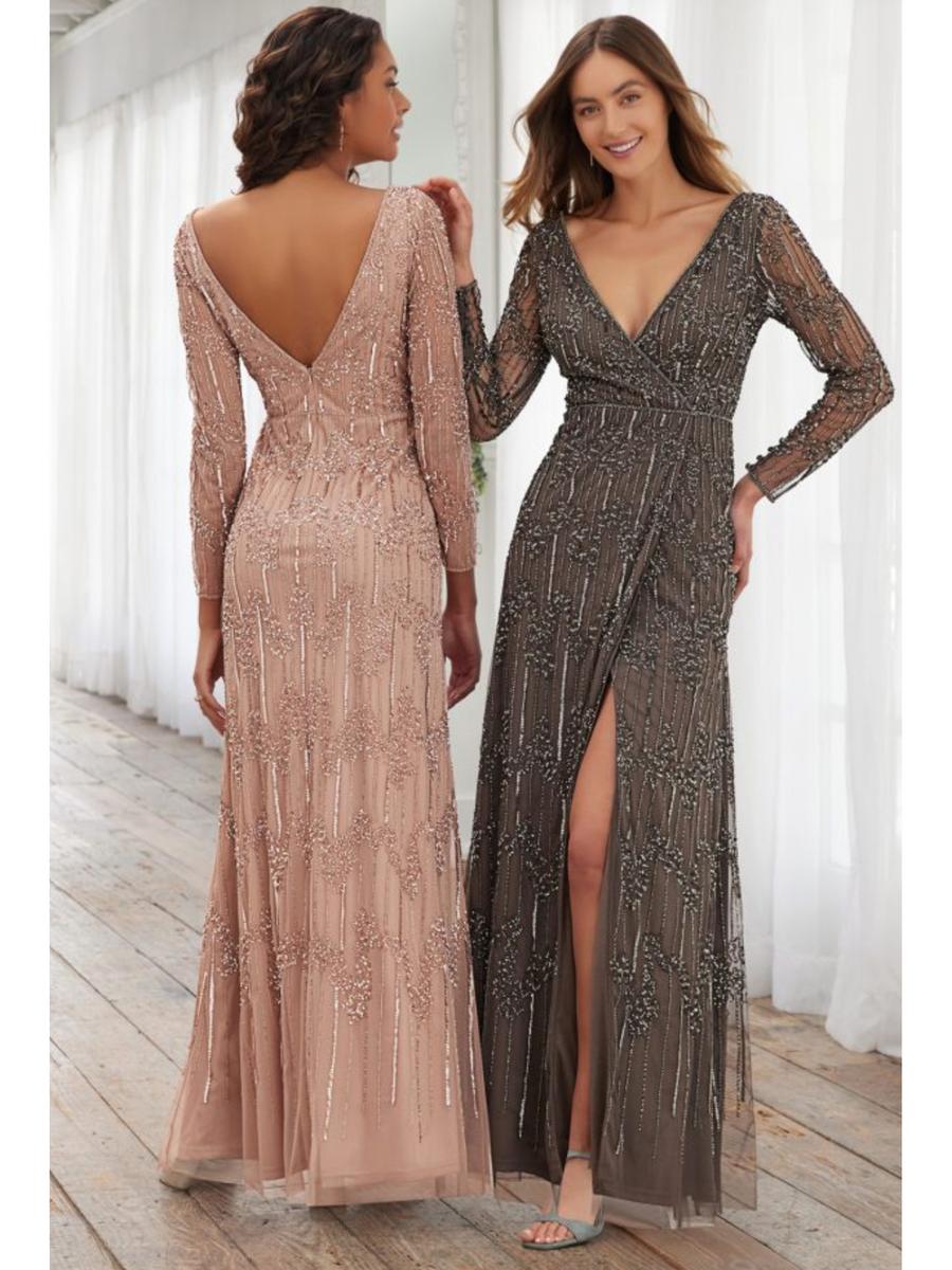 Long Sleeve Beaded Gown with Slit