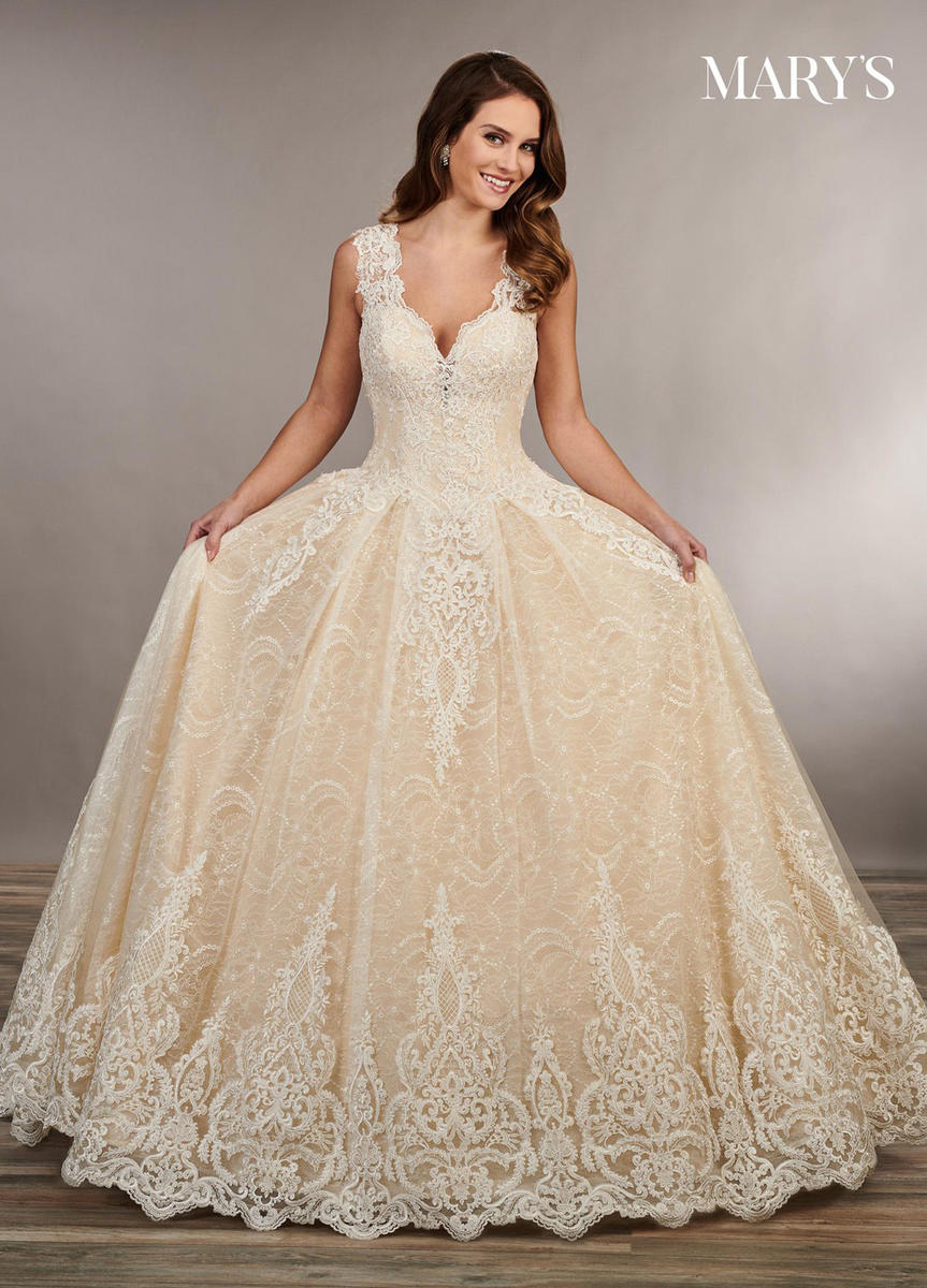 Marys Bridal - Scalloped V-Neck Lace Bridal Gown