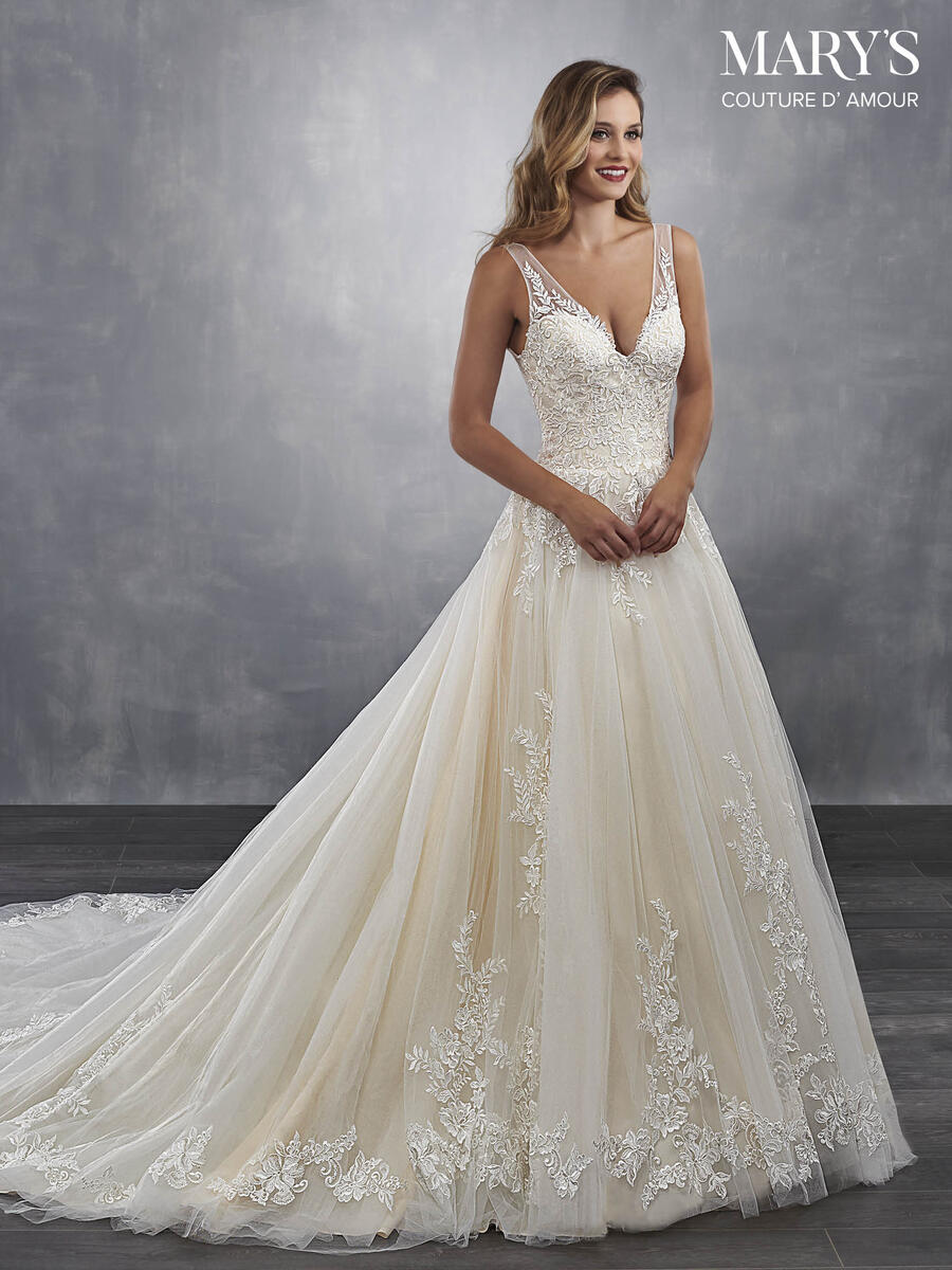 Marys Bridal - V-Neck Embroidered A-Line Bridal Gown MB4053