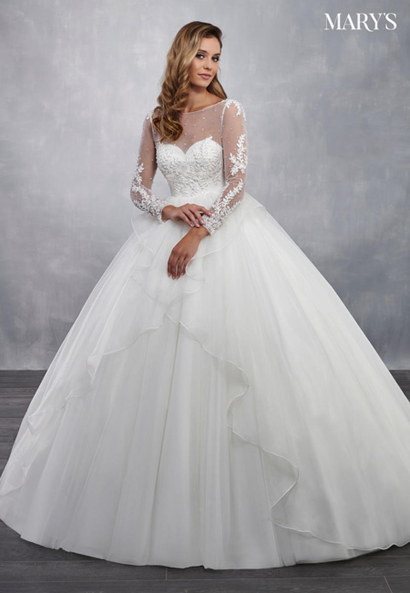 Marys Bridal - Long Sleeved Illusion Princess Bridal Gown MB6041