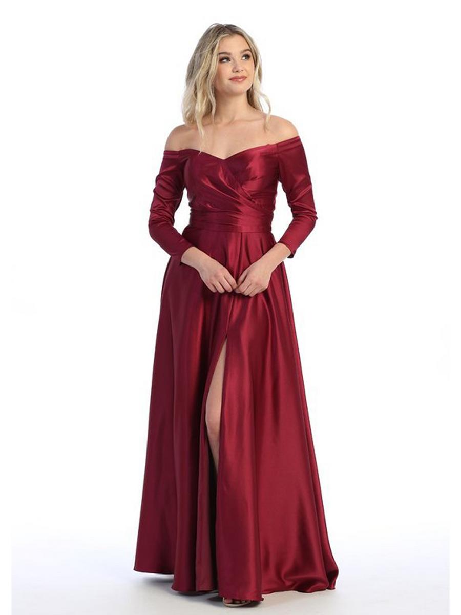 CINDY COLLECTION USA - Off Shoulder Long Sleeve Satin Gown 1690