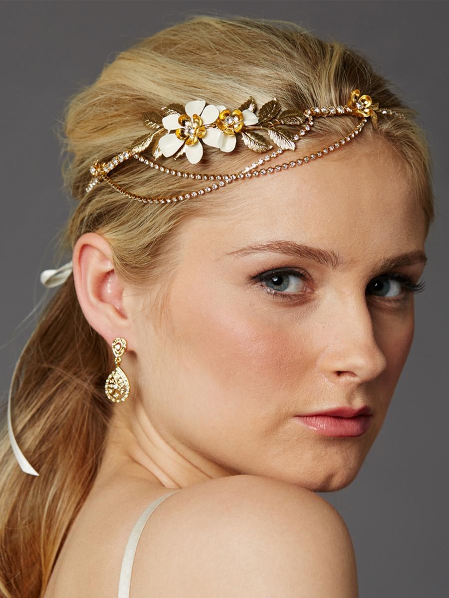 MARIELL - Floral Headband Crown Crystal Drapes 4446HB