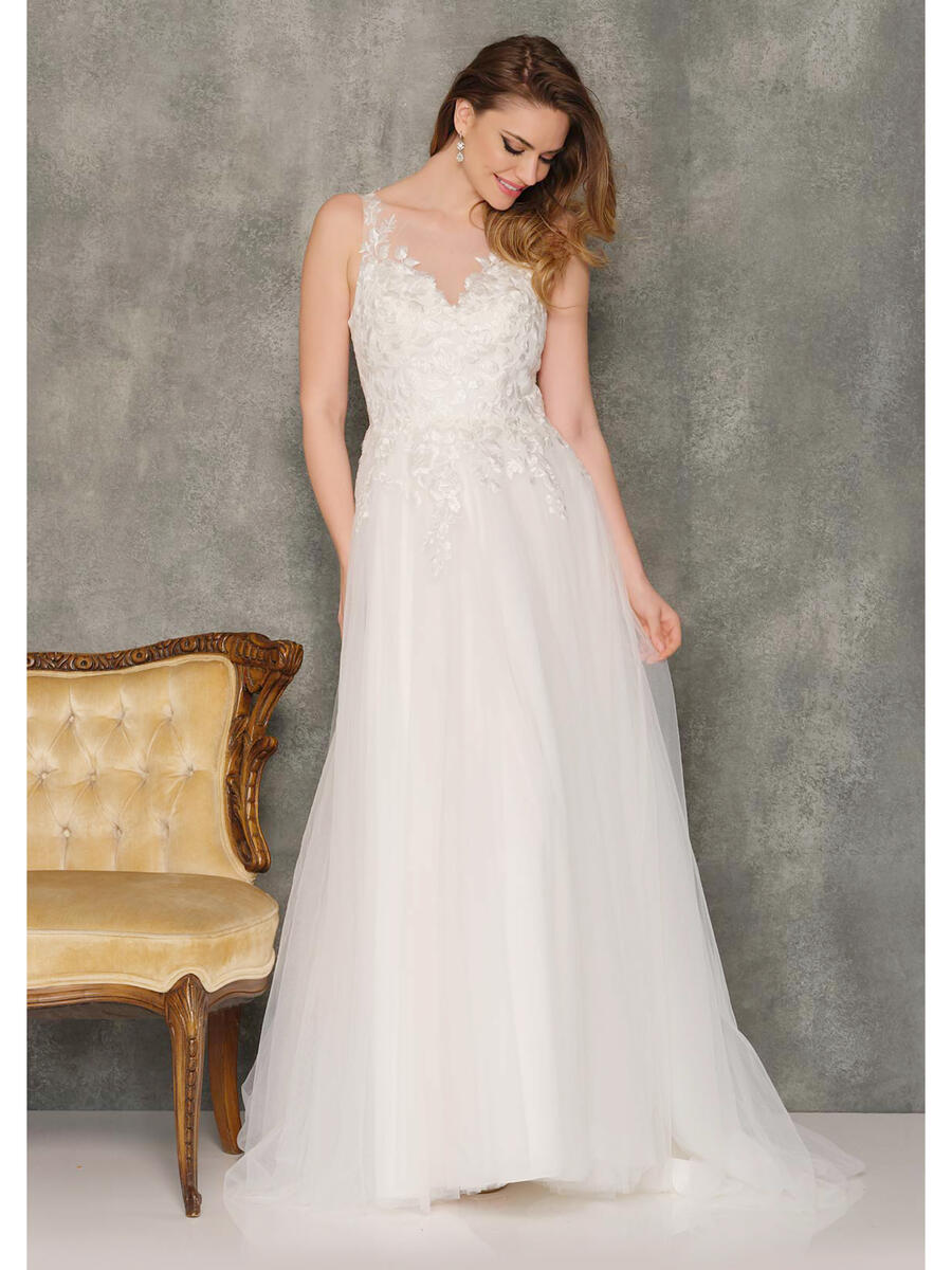 Dave and Johnny - V-Neckline Embroidered  Tulle Gown