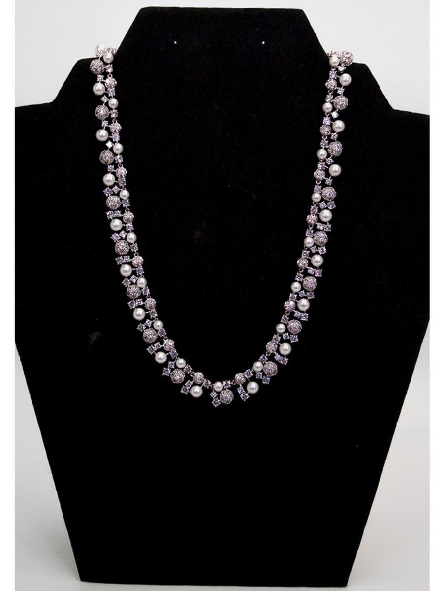 White Gem Design USA - Cubic Zirconia Pearl Drop Necklace 2849N