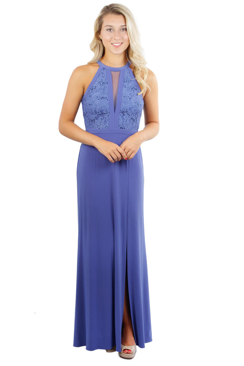 NIGHTWAY - Petite Metallic Lace Halter Jersey Gown 21434P
