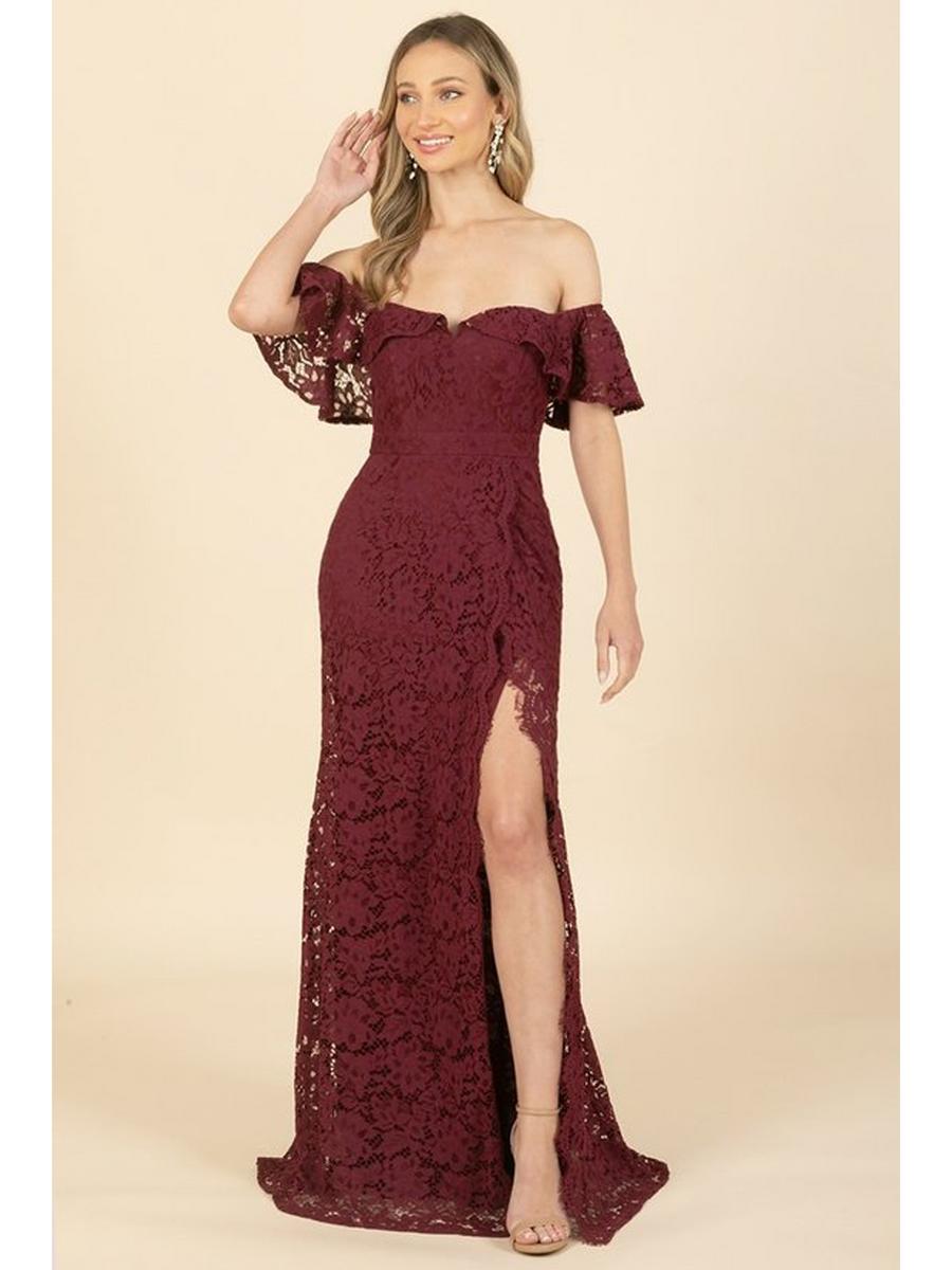 Maniju - Off The Shoulder Ruffle Lace Gown MF2541